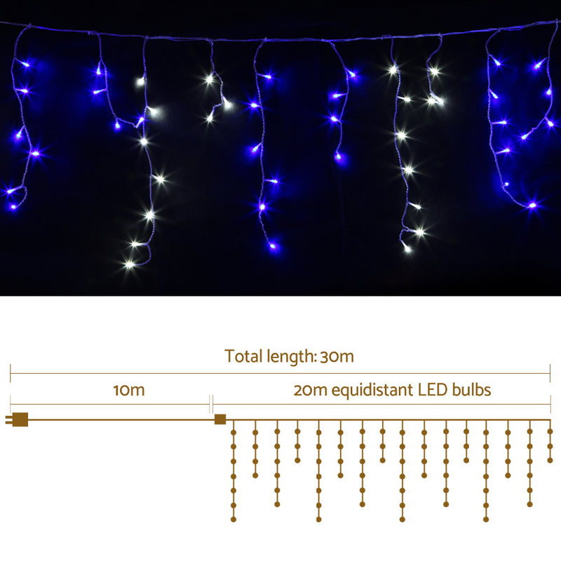 Jingle Jollys 20M Christmas Lights Icicle Light 800 LED Blue White Decor