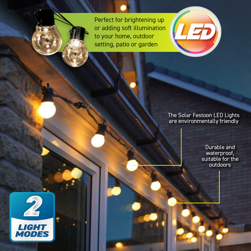 illuminex 6PCE Solar Festoon LED Lights Warm White Weatherprooof 2 Mode 5.7m