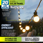 illuminex 6PCE Solar Festoon LED Lights Warm White Weatherprooof 2 Mode 5.7m