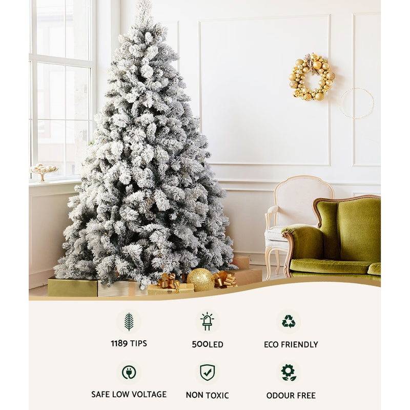Jingle Jollys Christmas Tree 2.1M Xmas Tree with 500 LED Lights Snowy Tips
