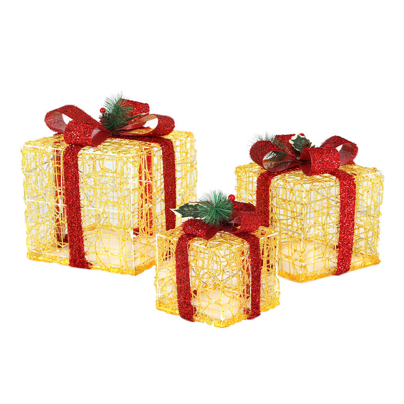 Jingle Jollys Christmas Lights LED Light Motif Reindeer 3PCS Gift Box Decor 3D