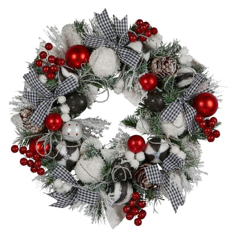 Gingham Chequered Elegance Christmas Wreath 56cm