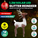 Christmas By Sas 1.2m Reindeer Glitter Wire Solar LED Warm White Auto Sensor